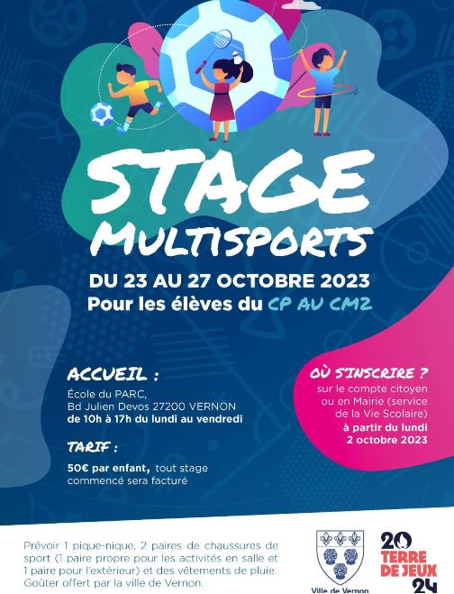 Stage multi sports pour les enfants du 23 au 27 octobre 2023 à Vernon