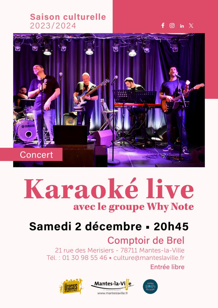 Karaoké live avec le groupe why note le samedi 2 décembre 2023 à Mantes-la-Ville